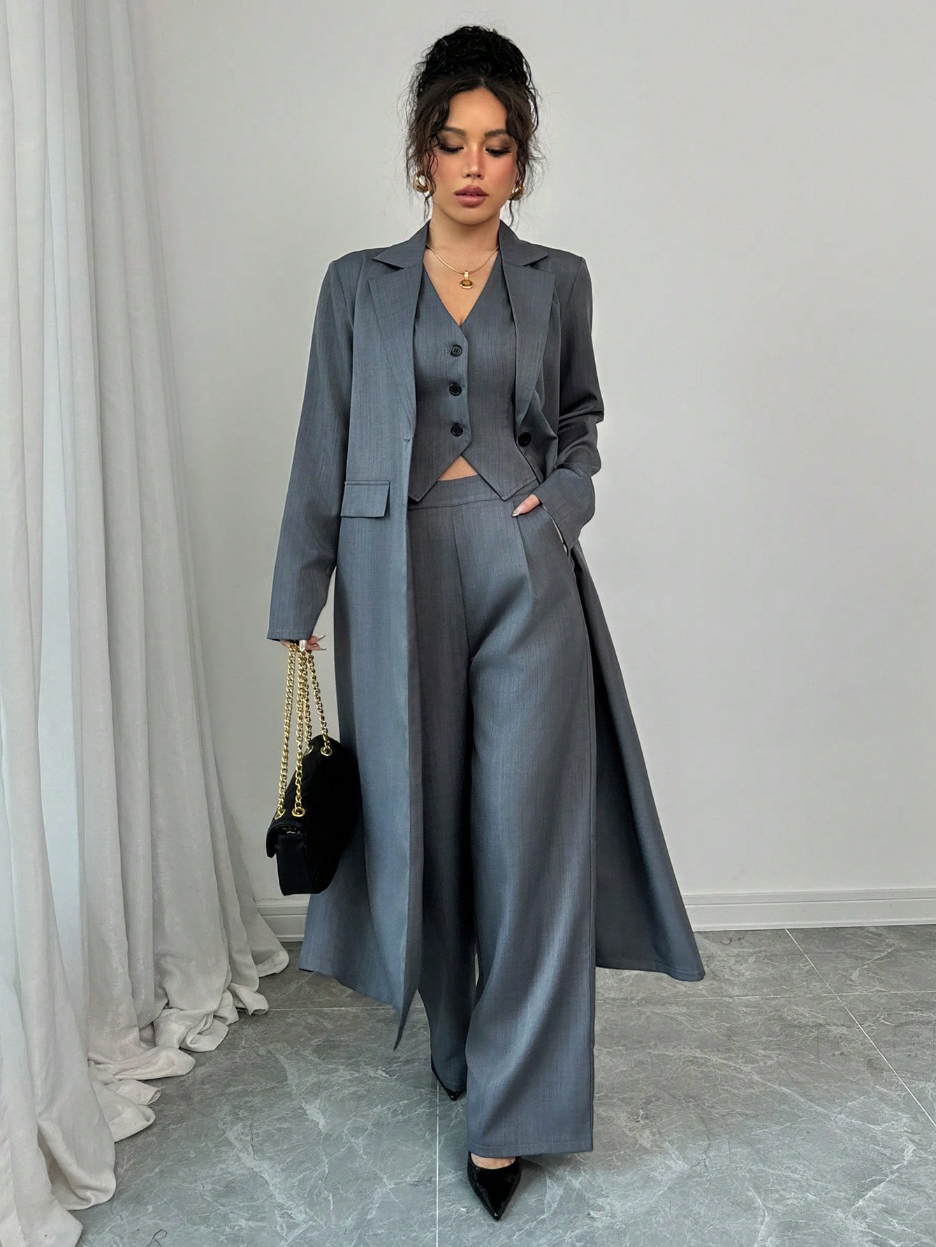 Elenzga طقم من 3 قطع، كارديجان طويل بإحساس الكتان،...