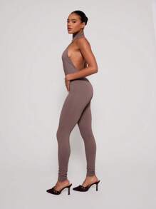 MUSERA High Neck Backless Unitard Sexy Club Spring Summer Vacation Elegant Date Night Cool Girl - Mocha Brown - View 2