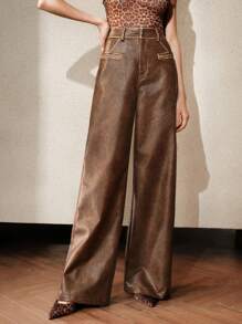 Anewsta 复古做旧洗水PU皮革口袋裤，女款新年款