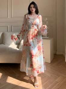 DAZY Đầm hoa nhí nữ, kiểu dáng tối giản và thời trang, thích hợp mặc hàng ngày, phong cách Boho, đầm tay dài mùa thu, đầm maxi đi nghỉ mát cho nữ. - Nhiều màu - Xem 2