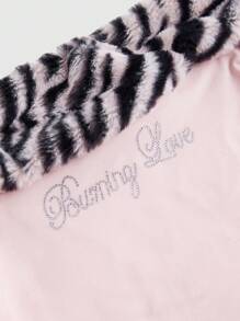 ROMWE J-Fashion Shibuya Subculture 人造毛皮斑马纹拼布针织修身水钻装饰女式上衣，情人节 - 淺粉色 - 查看 3