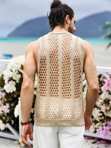 Manfinity Fever City Men's Vacation Casual Solid Color Sleeveless Hollow Out Knit Top - Apricot - View 2