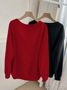 SHEIN LUNE Ladies Red Heart-Shaped Leopard Print Lover Cute Comfortable V-Neck Sweatshirt In Red And Black