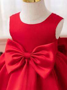 Glamorique Kids Váy công chúa vải tuyn cho bé gái dự tiệc Giáng sinh, váy hoa cưới màu trắng thanh lịch với nơ lớn đính cườm thủ công, váy công chúa cho tiệc sinh nhật - Màu Đỏ Sâu - Xem 7
