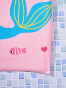 SHEIN 女婴度假海滩美人鱼印花连帽罩衫