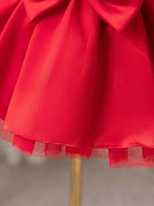Glamorique Kids Váy công chúa vải tuyn cho bé gái dự tiệc Giáng sinh, váy hoa cưới màu trắng thanh lịch với nơ lớn đính cườm thủ công, váy công chúa cho tiệc sinh nhật - Màu Đỏ Sâu - Xem 3
