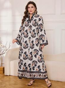 Lacomfia Vestido elegante de cuello en V, con encaje floral y parches, talla grande - Multicolor - Ver 4