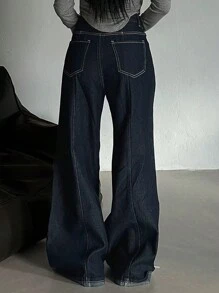 DAZY Women's Casual Distressed Wide Leg Jeans With Pockets - Blue - View 2