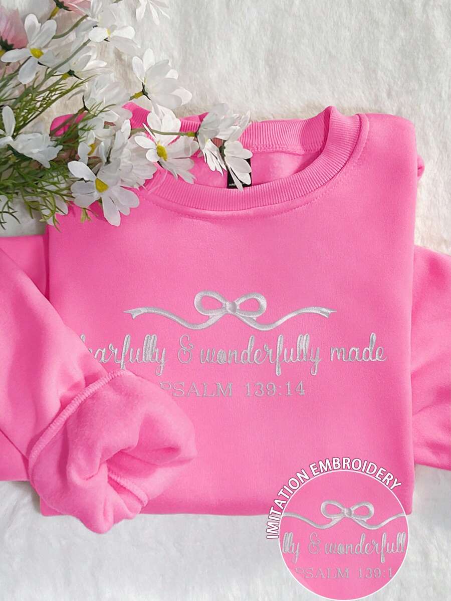 SHEIN Bluza z nadrukiem z haftem motyla 3D Faith Based Oversized dla kobiet, luźny krój - Wyrazisty róż - Zobacz 1