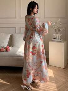 DAZY Đầm hoa nhí nữ, kiểu dáng tối giản và thời trang, thích hợp mặc hàng ngày, phong cách Boho, đầm tay dài mùa thu, đầm maxi đi nghỉ mát cho nữ. - Nhiều màu - Xem 5