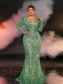 Glamrae Luxury Studded Emerald Green Fish Tail Dress, Formal Evening Gown, Plus Size Wedding Guest Dress, Party Dress