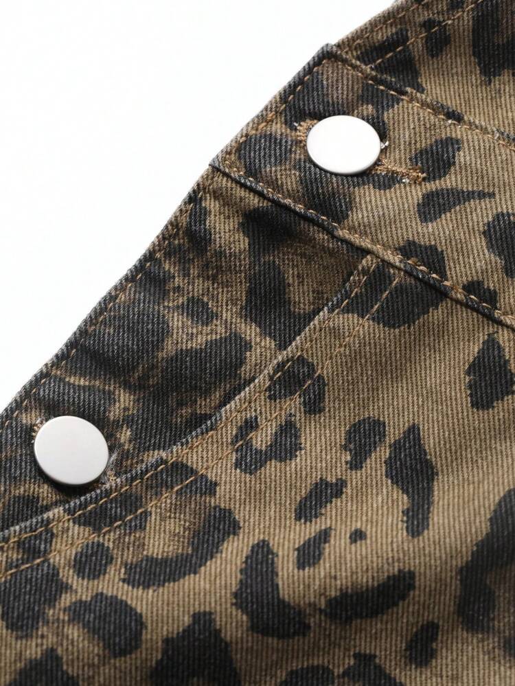 Nuevo vestido de verano de mujer casual y suelto con estampado de leopardo y tirantes de mezclilla con estampado de guepardo