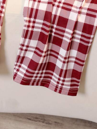 Explorewe Cozy Set Teenage Girls, Includes Bloemen Print Round Neck Long Sleeve Top Plaid Pants, able Com Tafel view 4