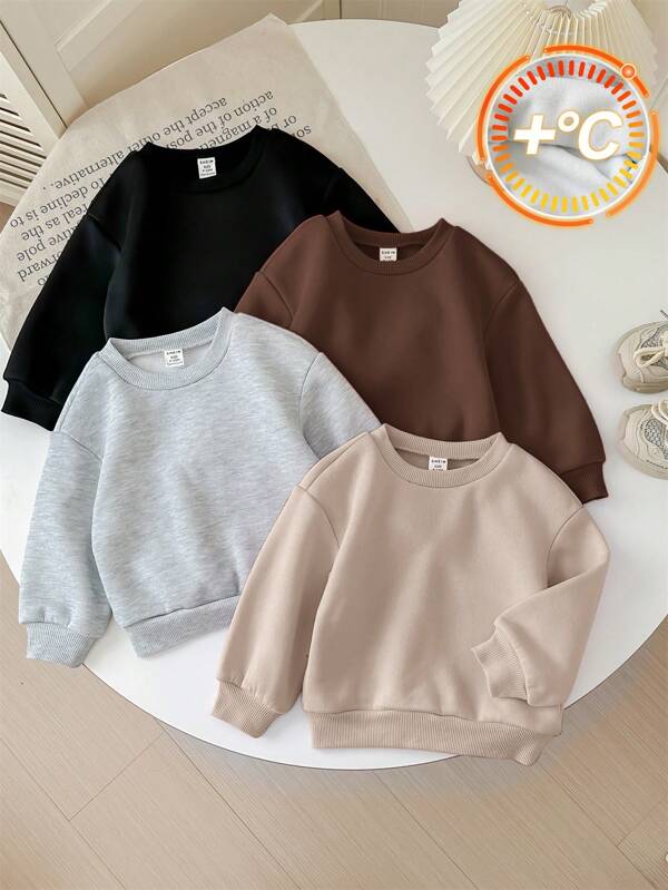 SHEIN 4 pièces/Set Pull manche longue matelassé de couleur unie mignon, polyvalent pour petites filles, automne et hiver