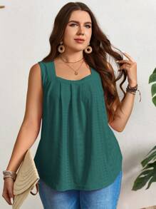 SHEIN LUNE 大码女式绿色休闲背心，夏季 - 墨綠色 - 查看 4