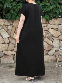 EMERY ROSE 加大码撞色印花拼布长假休闲连衣裙，女士春季服装，热带度假女装