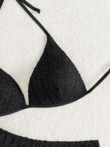 SHEIN Swim 夏季海滩度假游泳装女士聚拢钩针比基尼套装 - 黑色 - 查看 3