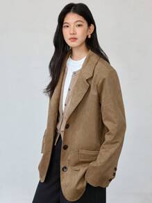 Dazy-Less Women's Regular Fit Casual Suede Jacket, Minimalist Design Old Money,Fall Clothes