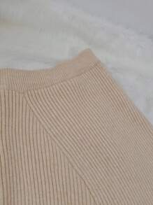 SHEIN LUNE 休闲舒适针织毛衣裙，秋冬 - 卡其色 - 查看 4