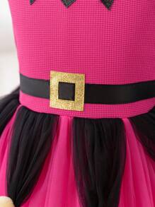 Young Girl Christmas Party Wear Spaghetti Strap Mesh Princess Ballet Dress, Green Or Red - Hot Pink - View 7