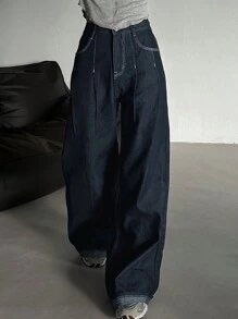 DAZY Women's Casual Distressed Wide Leg Jeans With Pockets - Blue - View 1