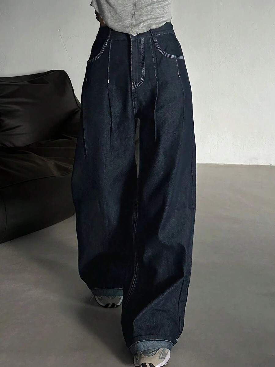 DAZY Women's Casual Distressed Wide Leg Jeans With Pockets - Blue - View 1