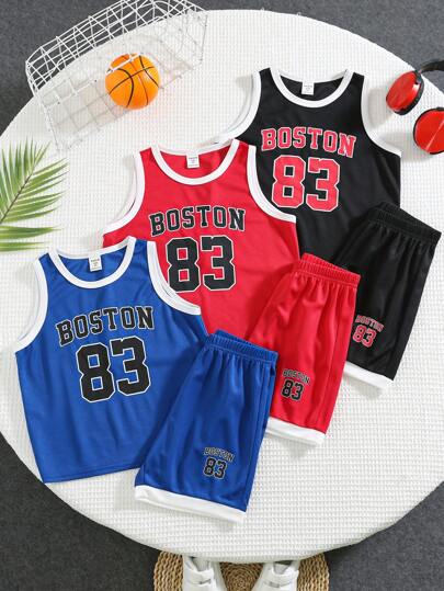 SHEIN 6-delat set Unga pojkar Pojkar Fritidssport Sport med sportelement Bokstavsmönster Rundhalsad skjorta och shorts Barnkläder Unga pojkkläder Back To School Pojkar Set Lämpligt för födelsedagsfester, fester, föreställningar, bröllop, dop, back-to-school-ceremonier Lämplig för Daglig användning Lämplig för skolan Lämplig för resor Lämplig för sport Lämplig för vår, sommar