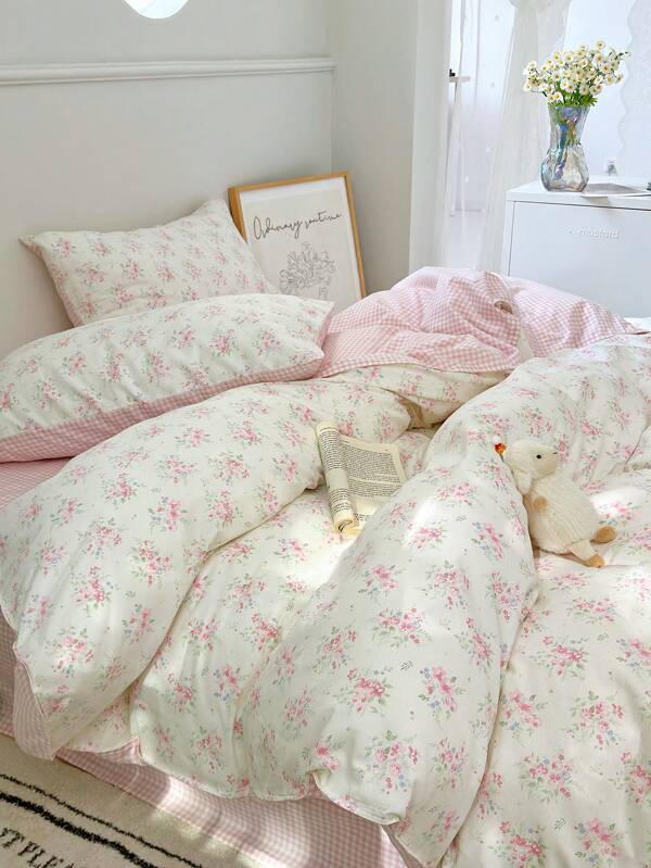 3pcs Fresh Floral Bedding Set: 2 Pillowcases + 1 Duvet Cover, Breathable & Comfortable For Bedroom