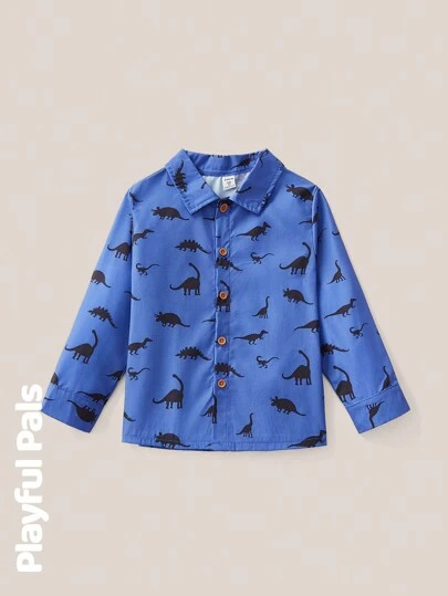 SHEIN 1 件年轻男孩恐龙轮廓全印花休闲 T 恤，经典、可爱/复古，适合学校和户外玩耍，春夏装