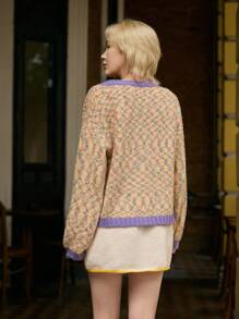 Skyraze Cárdigan de punto holgado y colorido para el otoño