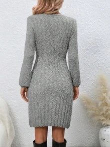 SHEIN Clasi Women Solid Color Round Neck Long Sleeve Casual Sweater Dress For Autumn/Winter