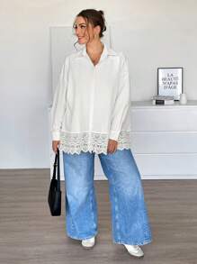 SHEIN Essnce Áo mùa xuân cỡ lớn dành cho nữ, áo dự tiệc mùa hè, áo đi chơi, áo dự lễ hội mùa xuân cho nữ. - trắng - Xem 3