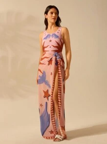 CAJUNI Women's Boho Print Vacation Casual Beach Swim Cover Up Skirt Sarong For Summer Beach Vacation, Country Concert