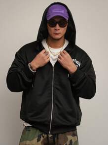DAZY Sudadera con capucha negra con gráfico de tigre y letra para hombre, primavera