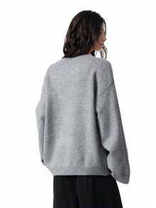 LYSMO 女士休闲宽松口袋针织毛衣，秋冬 - 灰色 - 查看 2