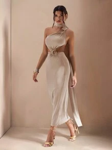 Glamine Robe dos nu en forme de serpent en métal pour femmes