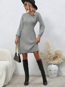 SHEIN Clasi Women Solid Color Round Neck Long Sleeve Casual Sweater Dress For Autumn/Winter