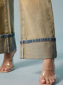 Denimoi Casual Washed Distressed Wide Leg Low Waist Jeans - Multicolor - View 2