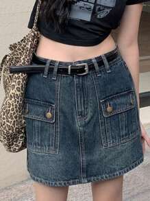 DAZY Women's Denim Cargo Pockets Short Casual Skirt Jeans Skirt