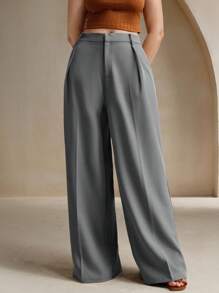 Anewsta Plus Size Women's Elegant Fashion Straight-Leg Office Wear Casual Pants, Black - Light Grey - View 6