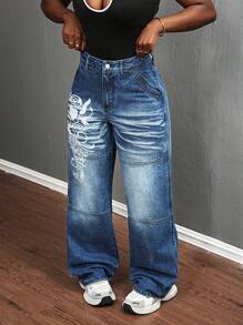 SHEIN Slayr 女士休闲牛仔裤，简约时尚 - 藍色 - 查看 3