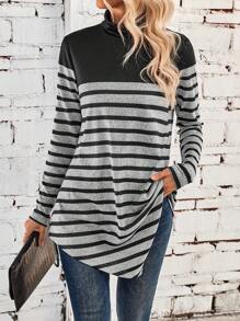 SHEIN LUNE 1pc Women Striped Long Sleeve T-Shirt, Casual & Fashionable For Daily Wear