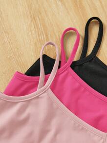 SHEIN 女宝宝 3 件套夏季可爱简约纯色弹力吊带背心和短裤连体衣套装