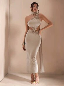Glamine Robe dos nu en forme de serpent en métal pour femmes
