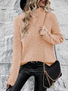 SHEIN Clasi Sweater Rajut Longgar Kasual Kerah Tinggi Bahu Jatuh, Sweater Pullover Rajut Musim Gugur/Dingin - Berwarna merah muda - View 6