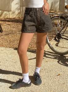 DAZY Women's Loose Casual Leopard Print Denim Shorts, Summer - Brown - View 5