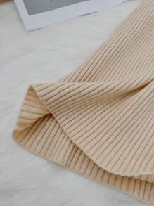 SHEIN LUNE 休闲舒适针织毛衣裙，秋冬 - 卡其色 - 查看 5