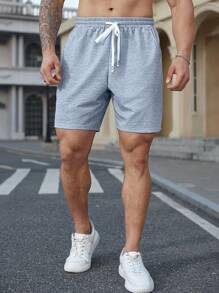 Manfinity Homme Plus Size Men's Casual Shorts With Drawstring Waist And Pockets - Grey - View 1