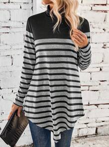 SHEIN LUNE 1pc Women Striped Long Sleeve T-Shirt, Casual & Fashionable For Daily Wear