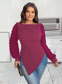 Celure Plus Size Women's Off Shoulder Asymmetrical Hem Blouse